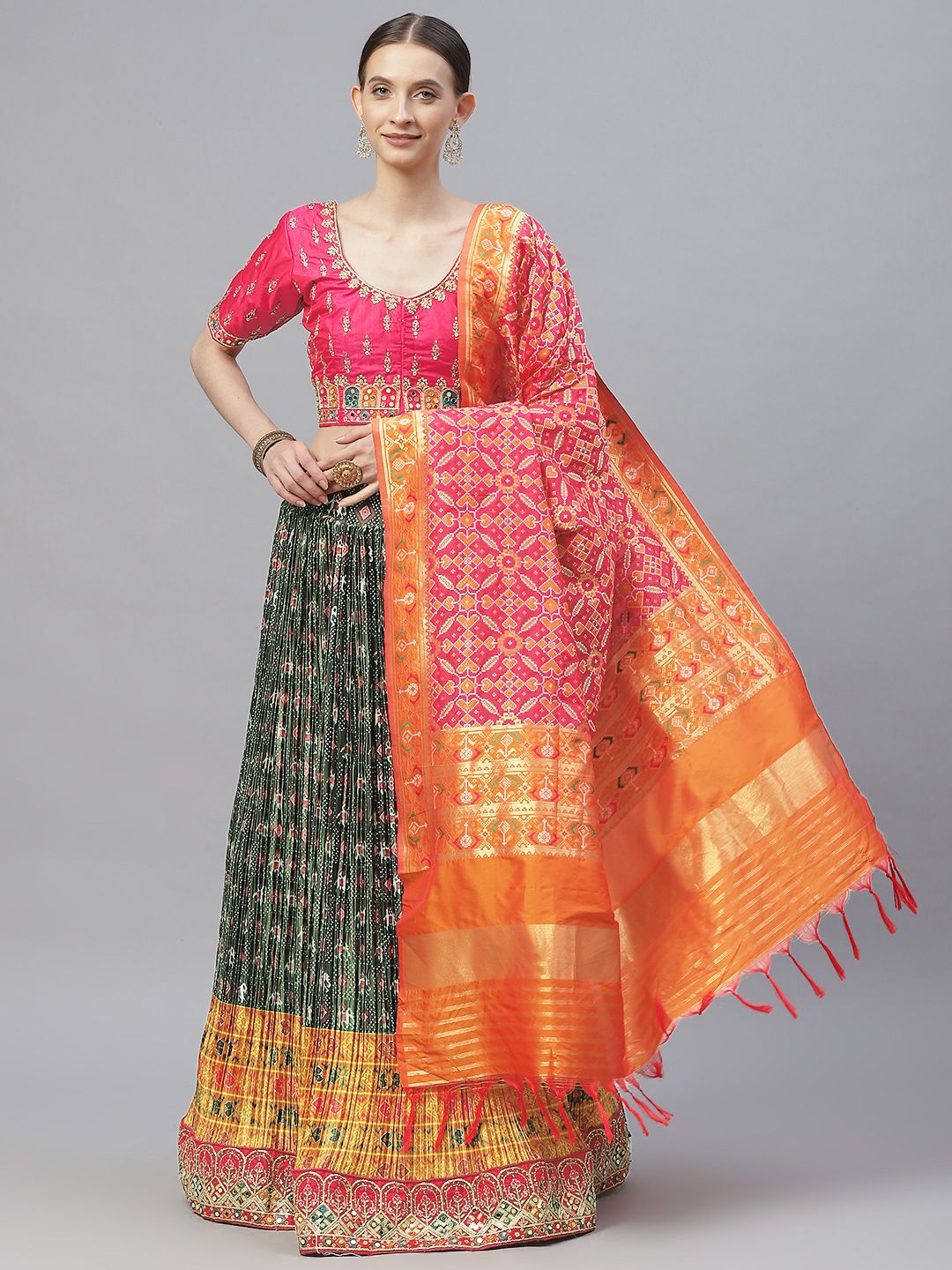 Readiprint Fashions Grey Embroidered Thread Work Semi-Stitched Lehenga & Unstitched Blouse With Dupatta