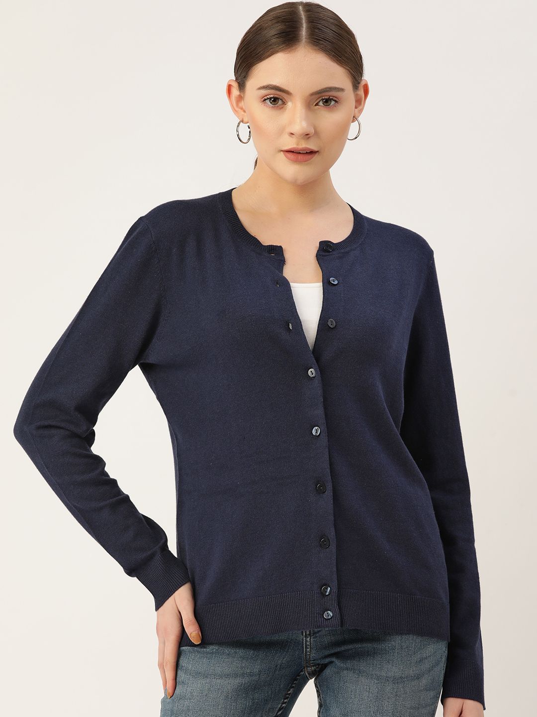 Macy's Karen Scott Women Navy Blue Solid Cardigan Price in India