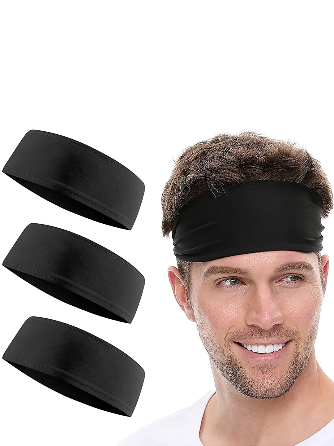 BOLDFIT Pack Of 3 Black Solid Strapless Bandana Headband Price in India