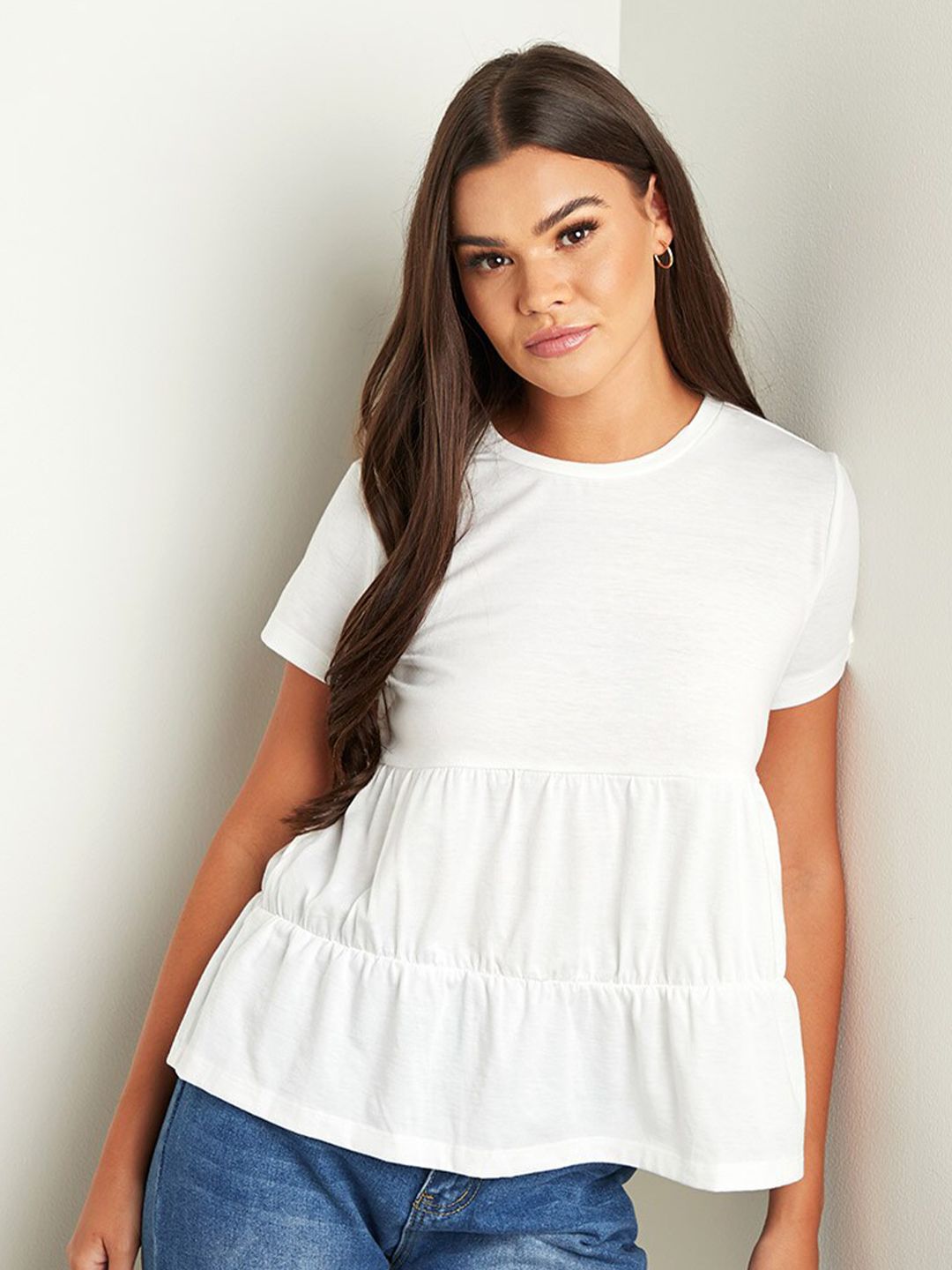 Styli Women White Solid Tiered Top