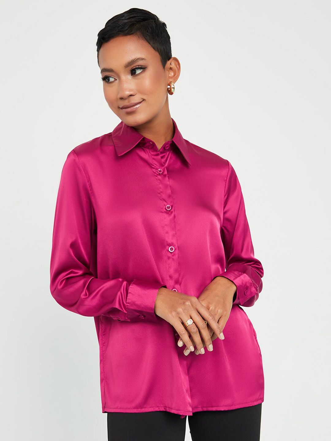 Styli Burgundy Shirt Style Top