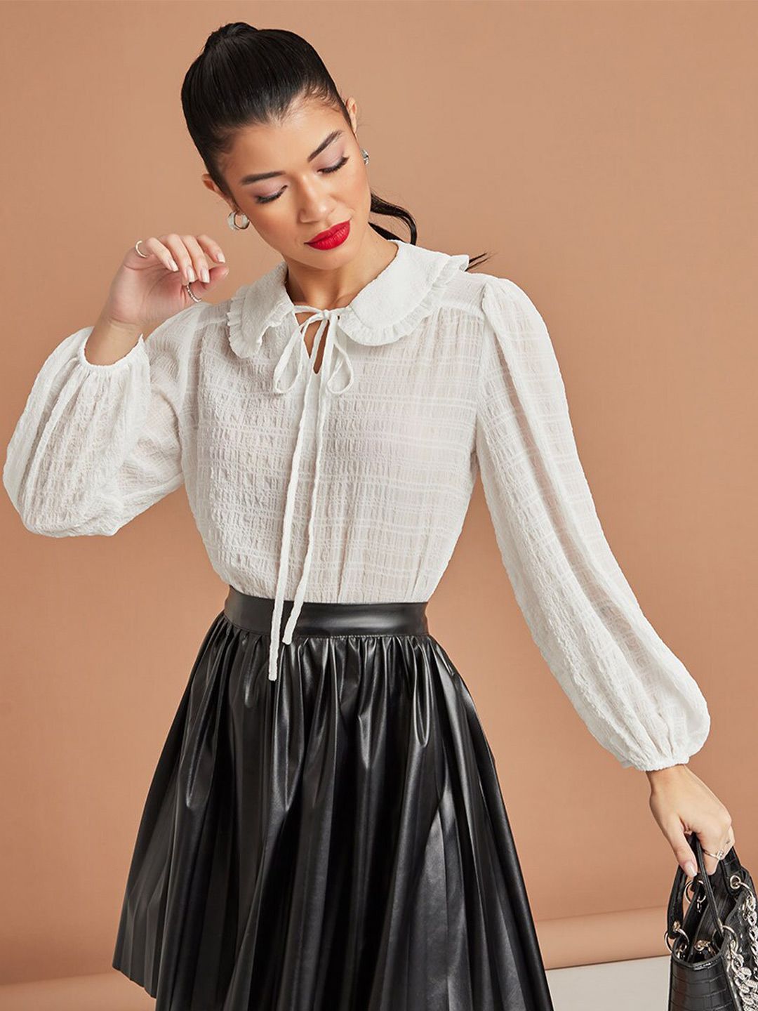 Styli White Tie-Up Neck Top