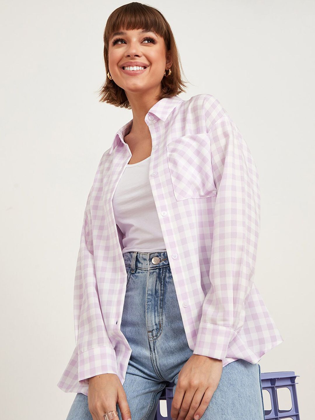 Styli Lavender Mandarin Collar Top