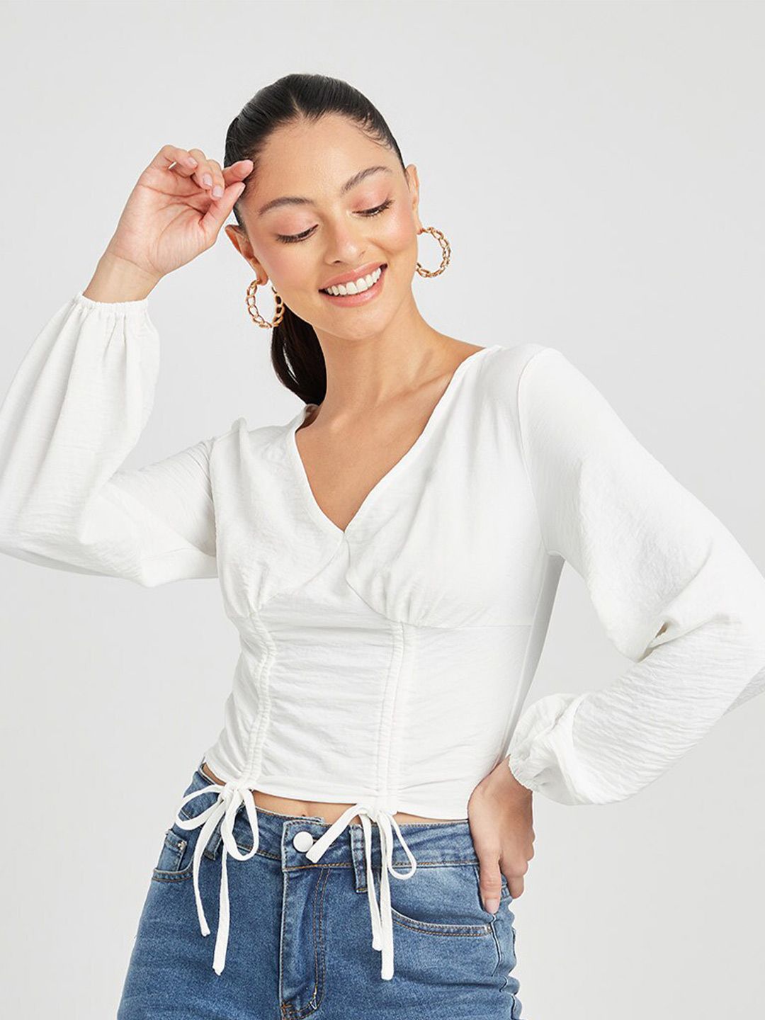 Styli White Wrap Crop Top