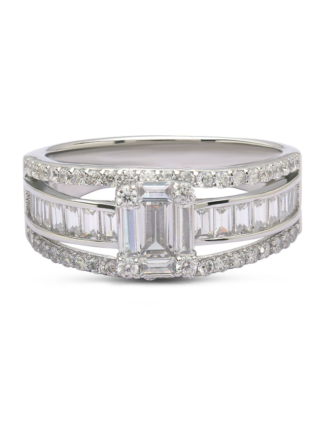 ANAYRA Silver-Toned 925 Sterling Silver Sparkling Ring Price in India