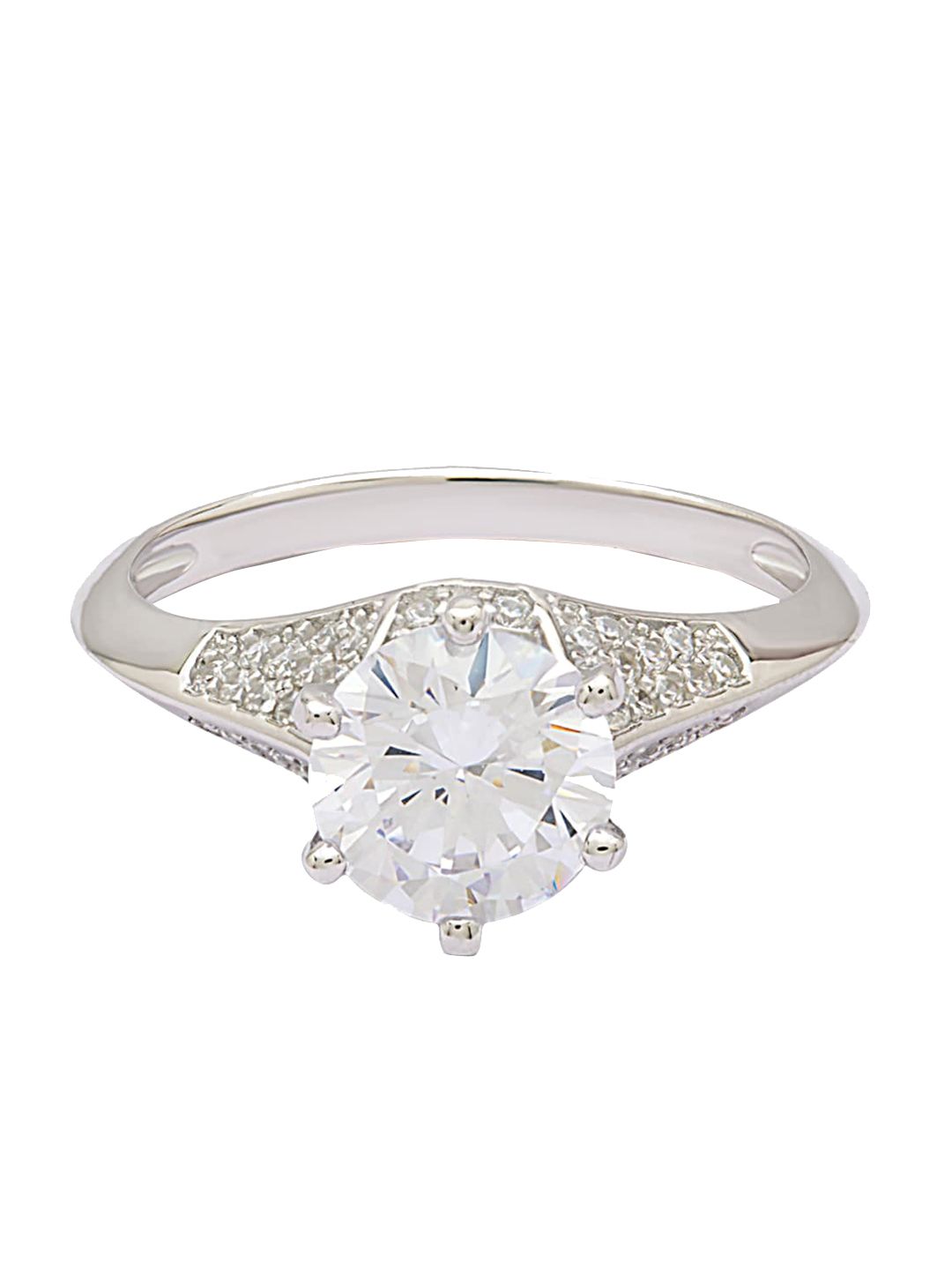 ANAYRA Silver-Toned & White CZ-Studded Finger Ring Price in India