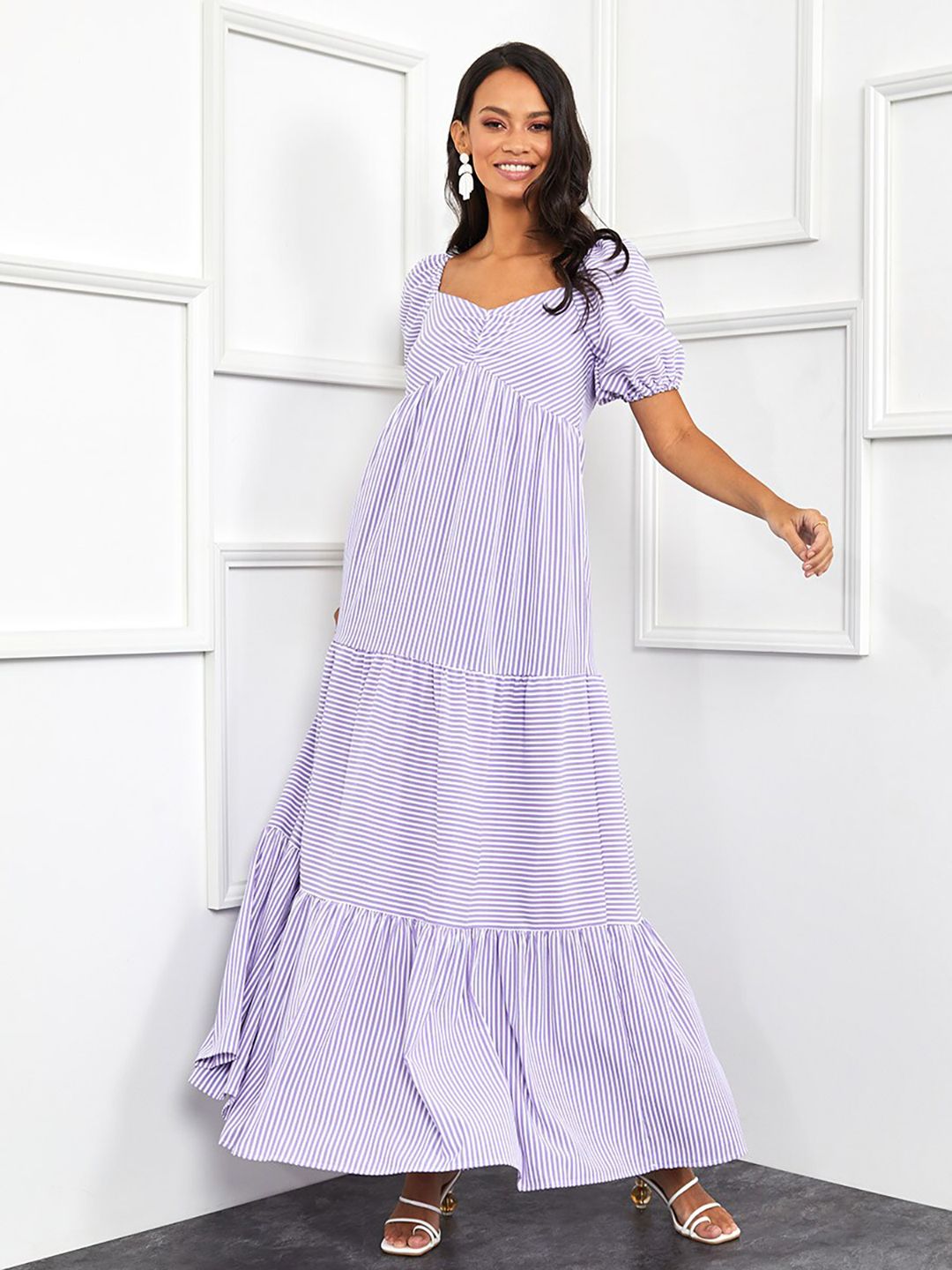 Styli Lavender Striped Maxi Dress Price in India