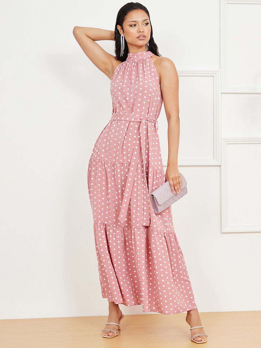 Styli Pink Floral Maxi Dress Price in India