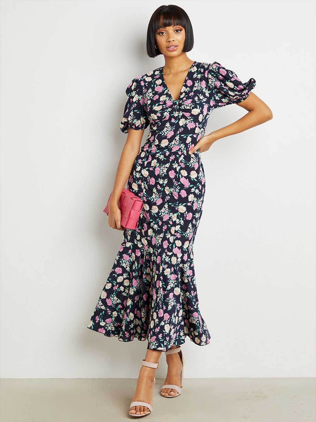 Styli Black Floral Maxi Dress Price in India