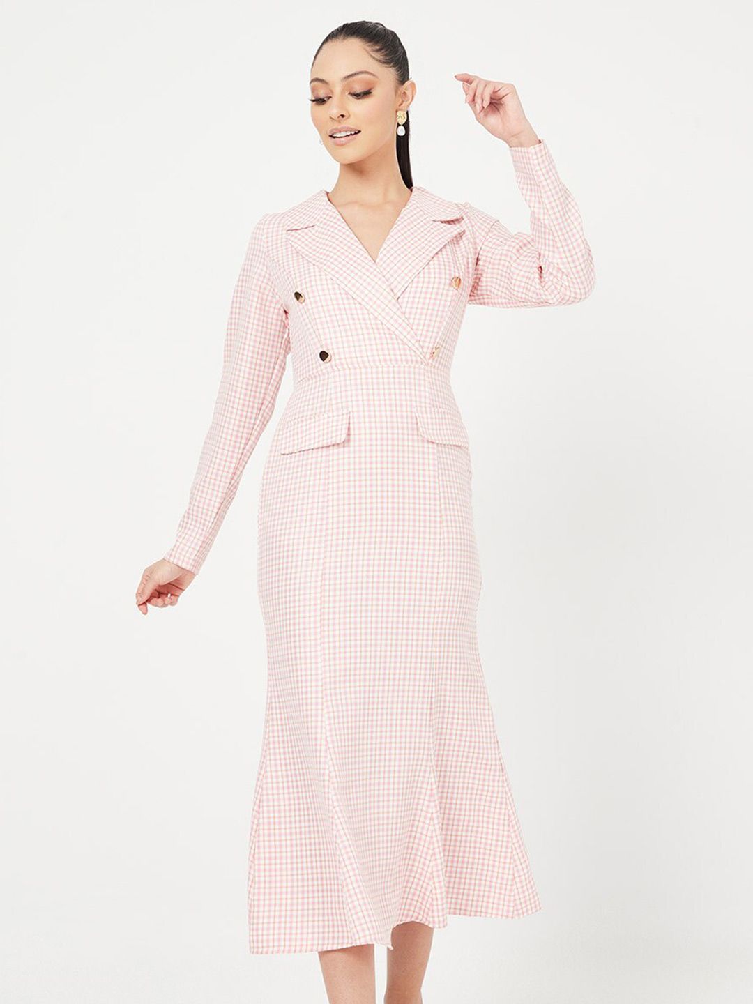 Styli Pink Striped Midi Dress Price in India
