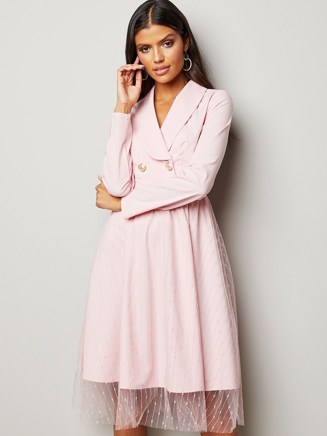 Styli Pink Formal A-Line Midi Dress Price in India
