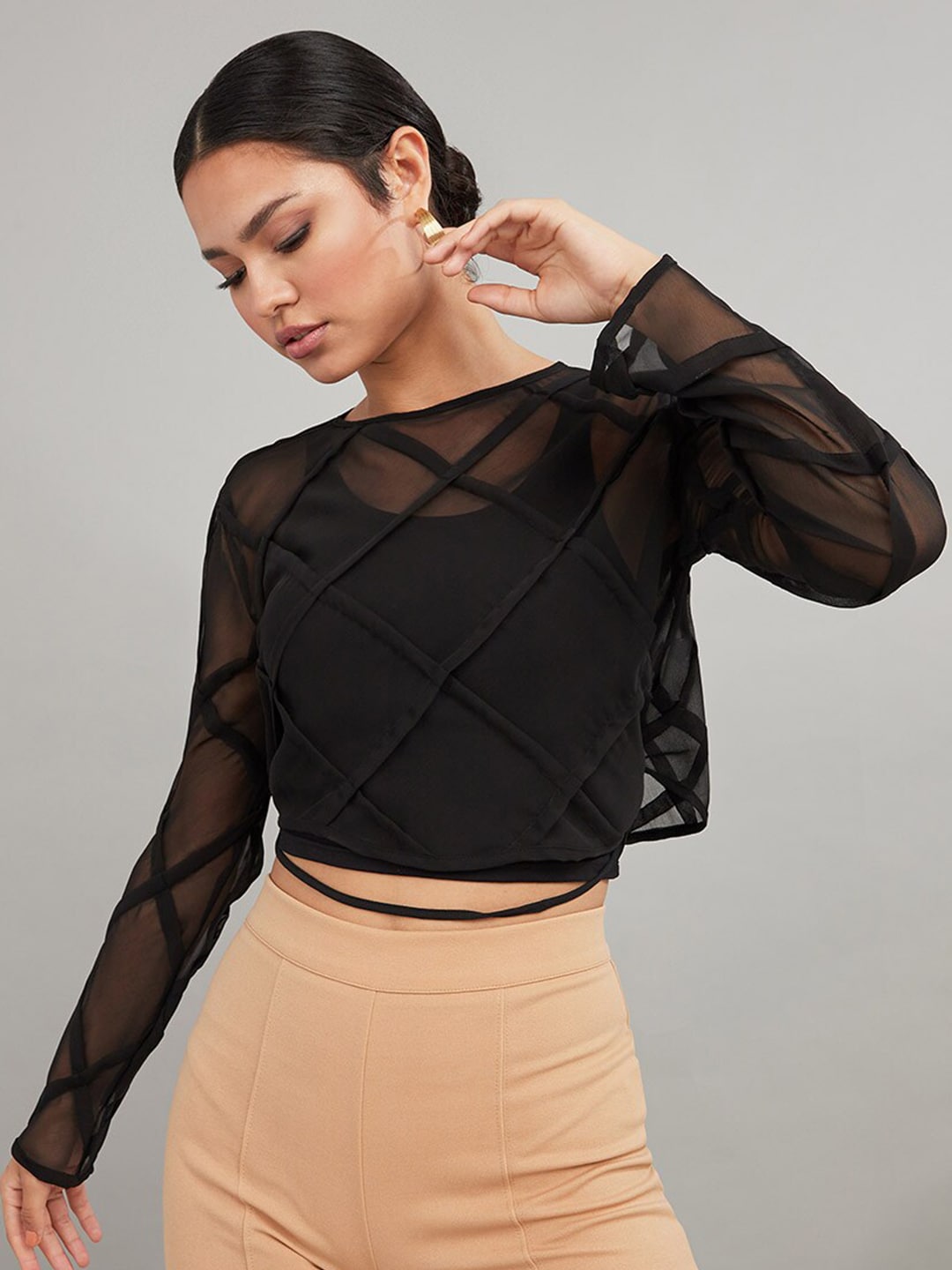 Styli Black Styled Back Top Price in India