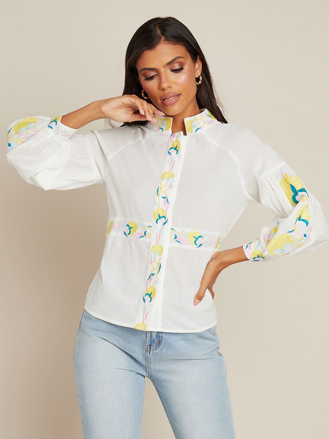 Styli White Striped Shirt Style Top