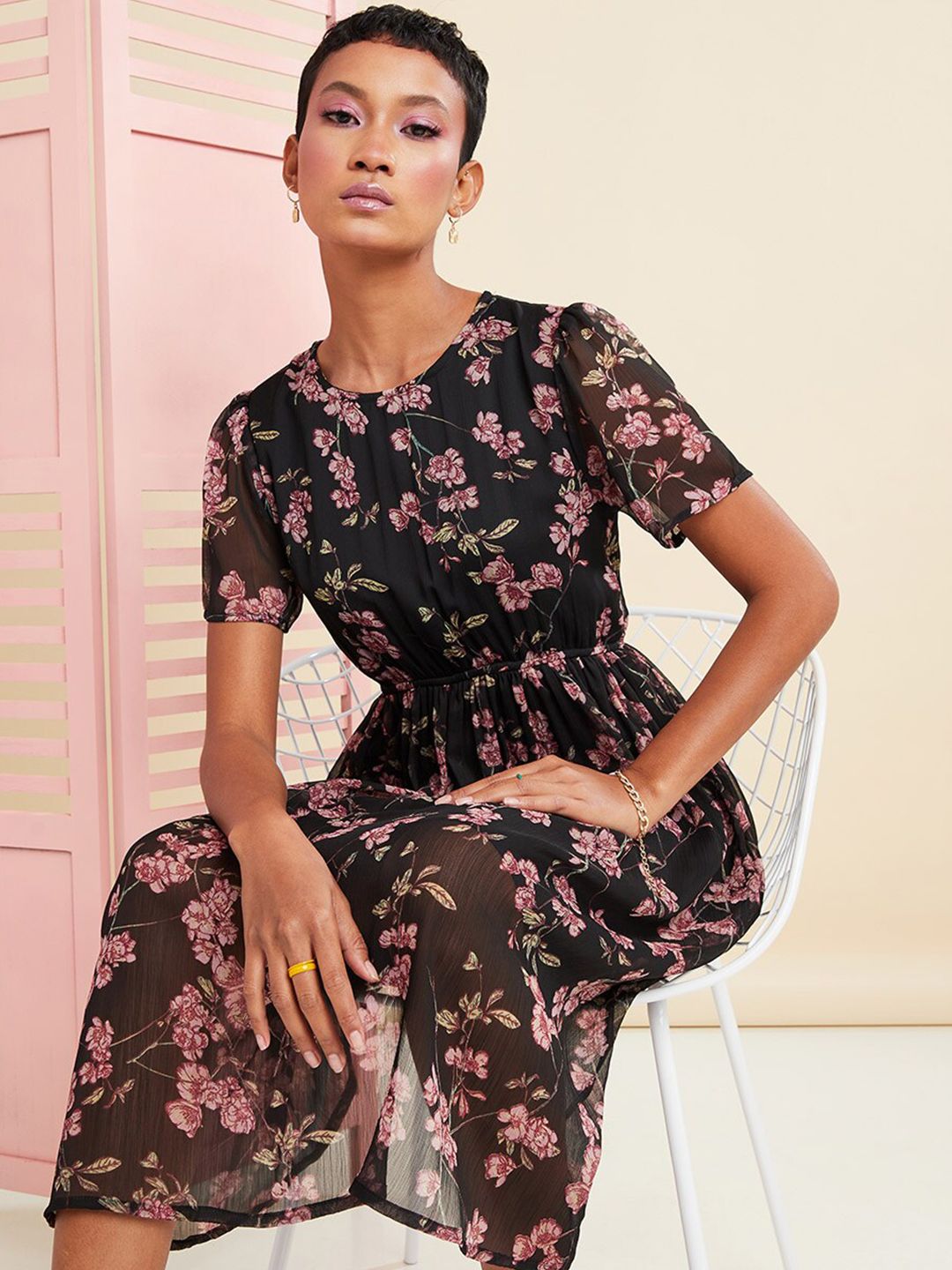 Styli Black Floral Dress Price in India