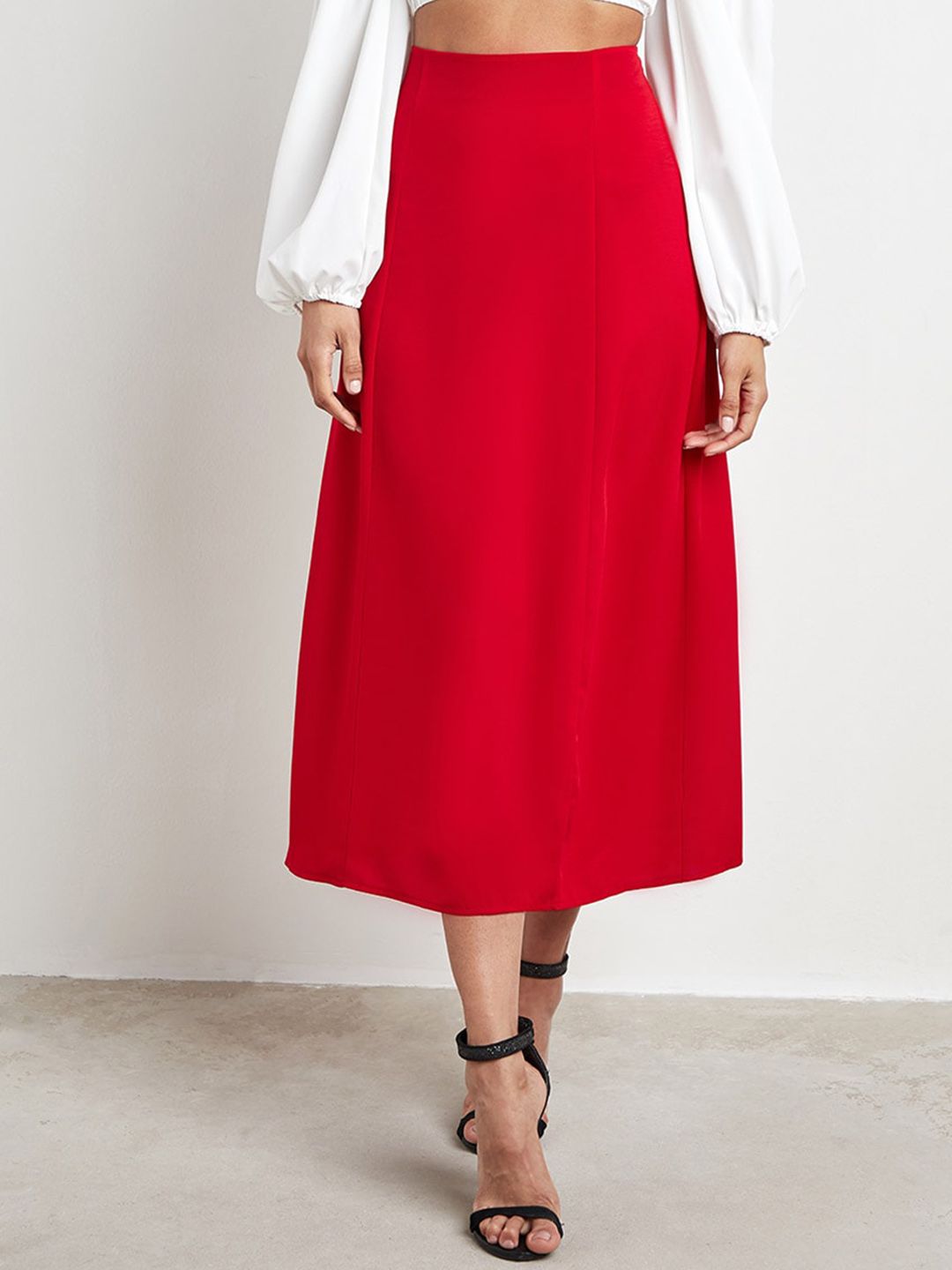 Styli Women Red Solid Midi Length A-Line Skirts Price in India