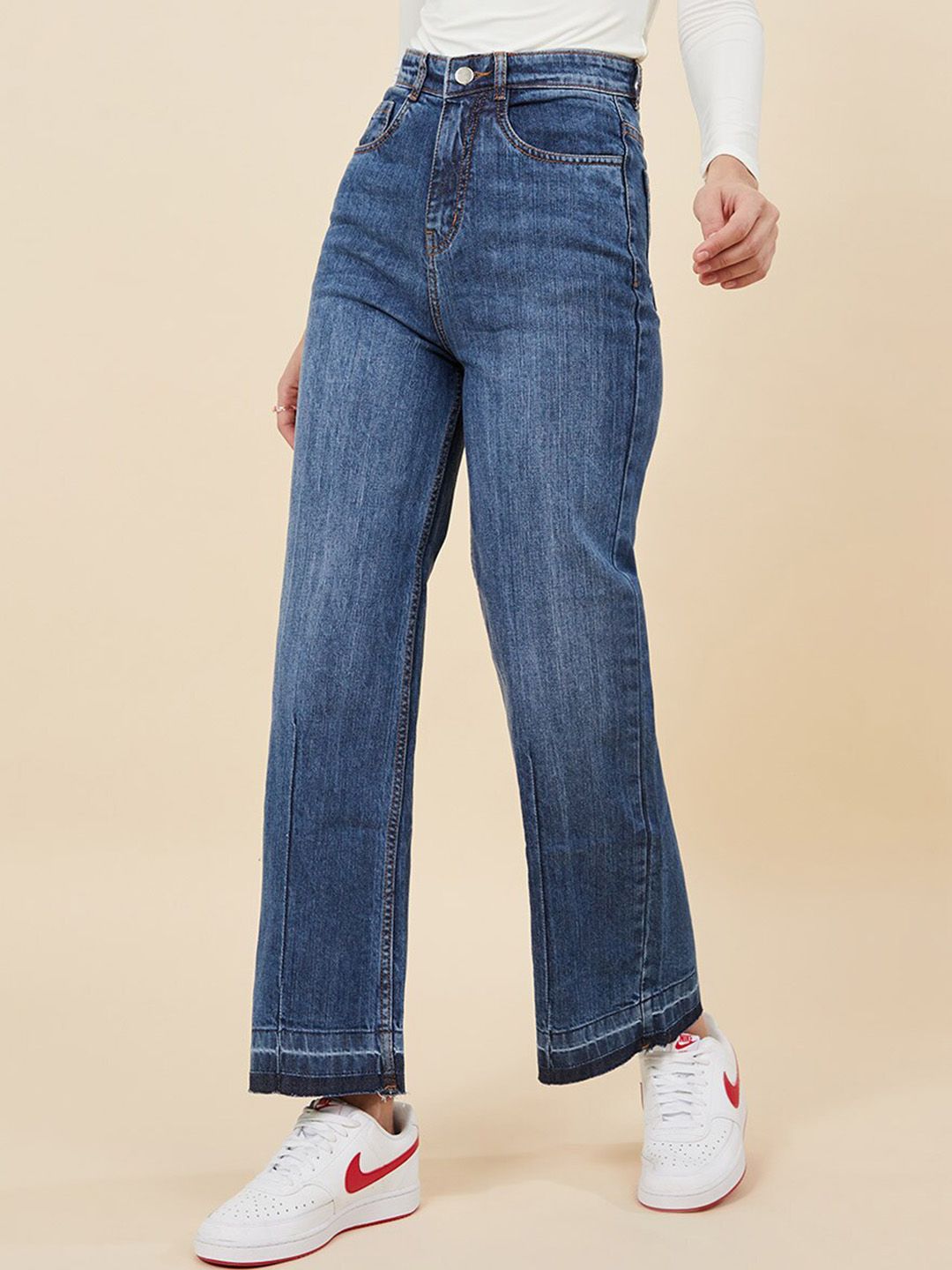 Styli Women Blue High-Rise Low Distress Jeans Price in India