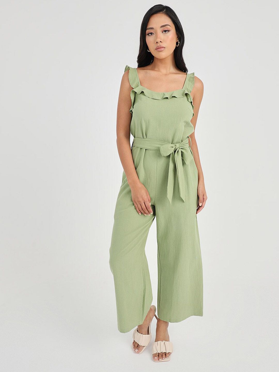 Styli Khaki Basic Jumpsuit Price in India