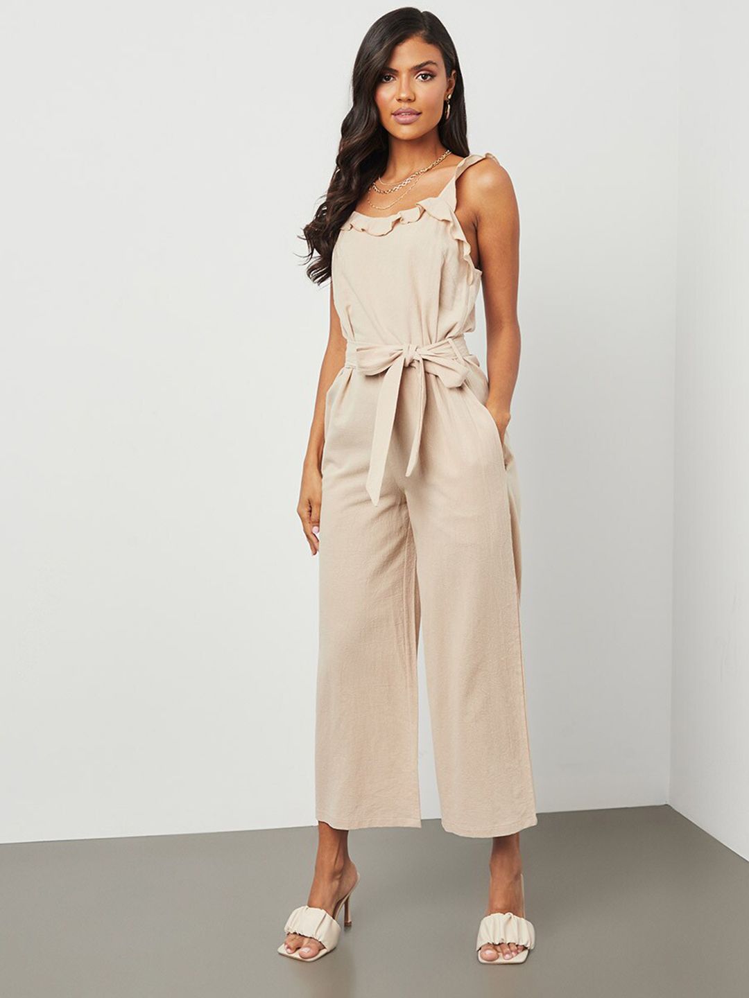 Styli Beige Basic Jumpsuit Price in India