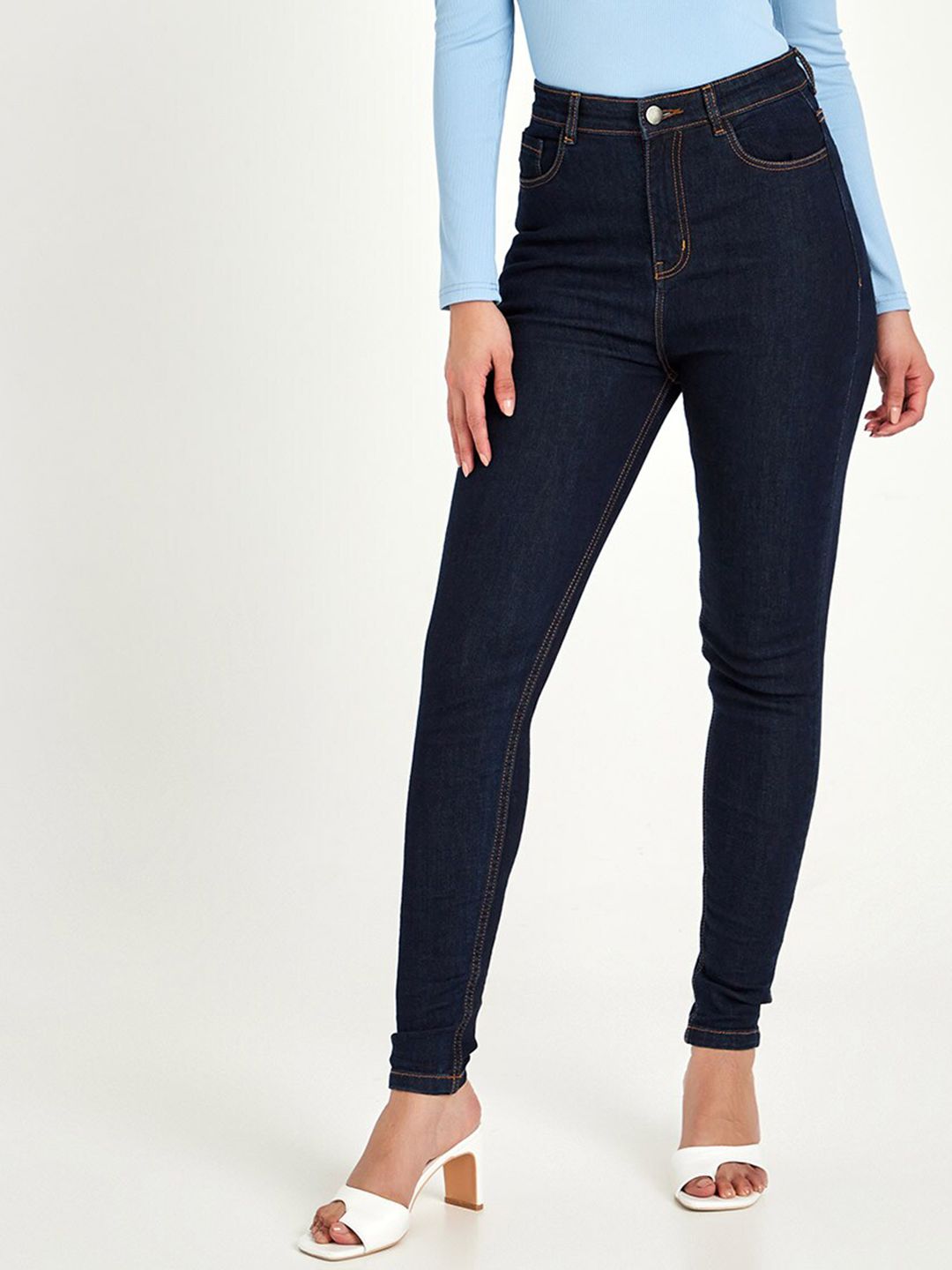 Styli Women Blue Skinny Fit High-Rise Jeans Price in India