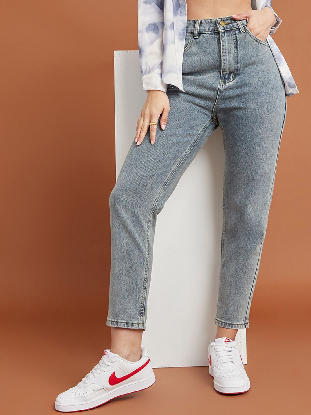 Styli Women Blue High-Rise Heavy Fade Jeans Price in India