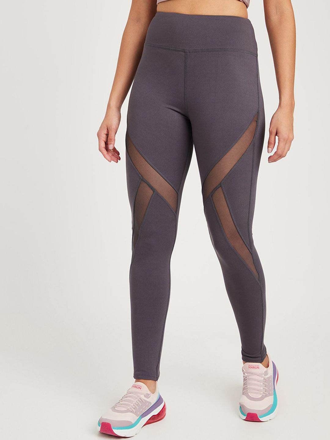 Styli Women Charcoal Grey Mesh and Stitch Insert Active Tights Price in India