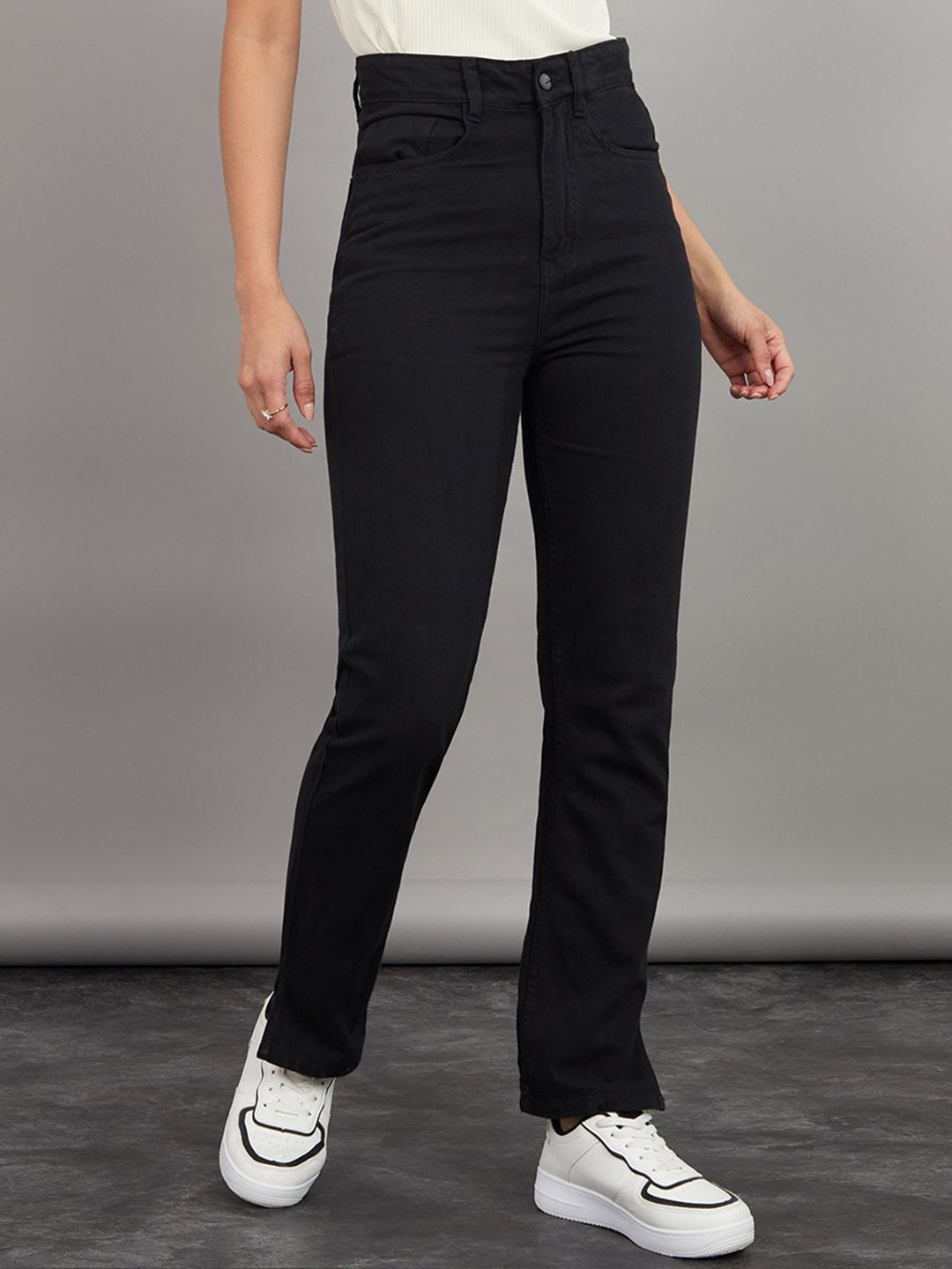 Styli Women Black Straight Fit High-Rise Jeans Price in India