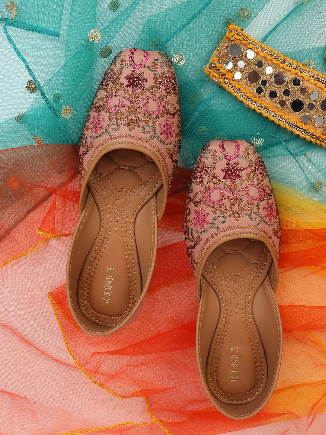 ICONICS Women Peach-Coloured Ethnic Ballerinas Flats