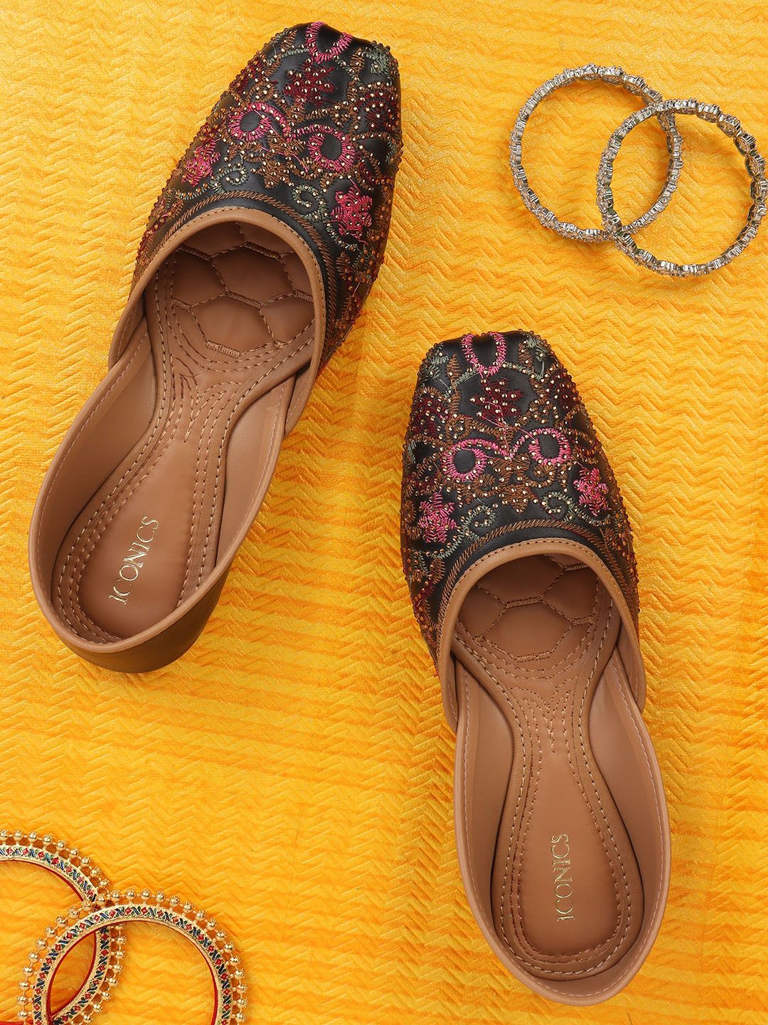 ICONICS Women Black Printed Ethnic Ballerinas Flats Price in India