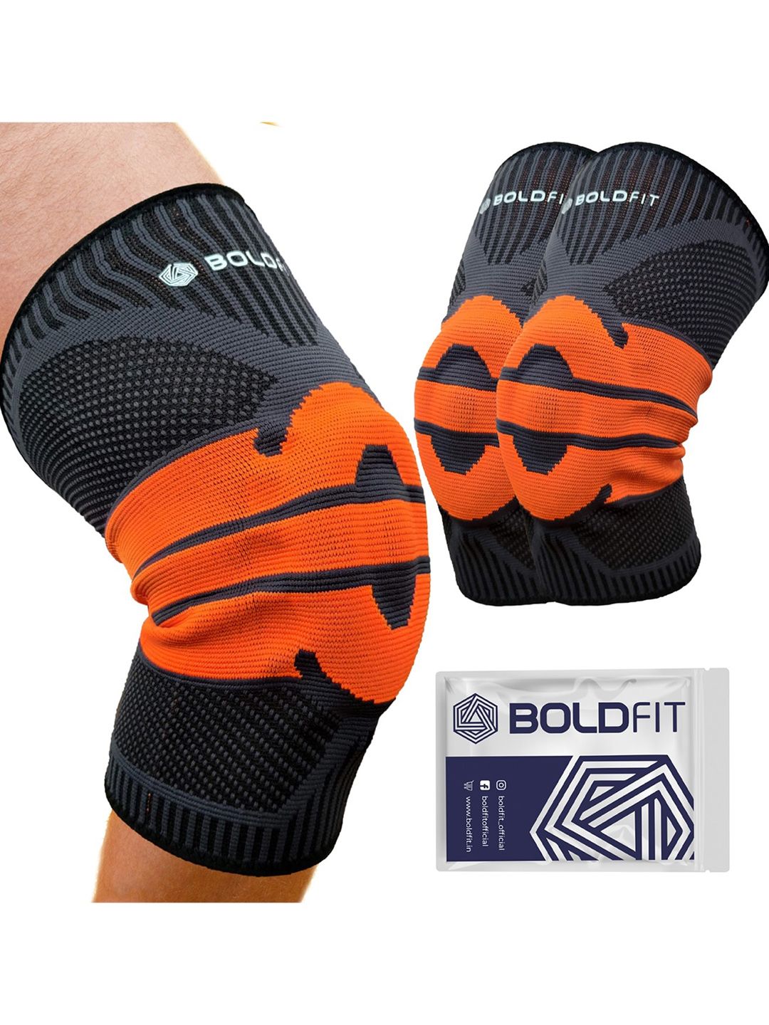 BOLDFIT Black & Orange Solid Knee Support Cap Price in India