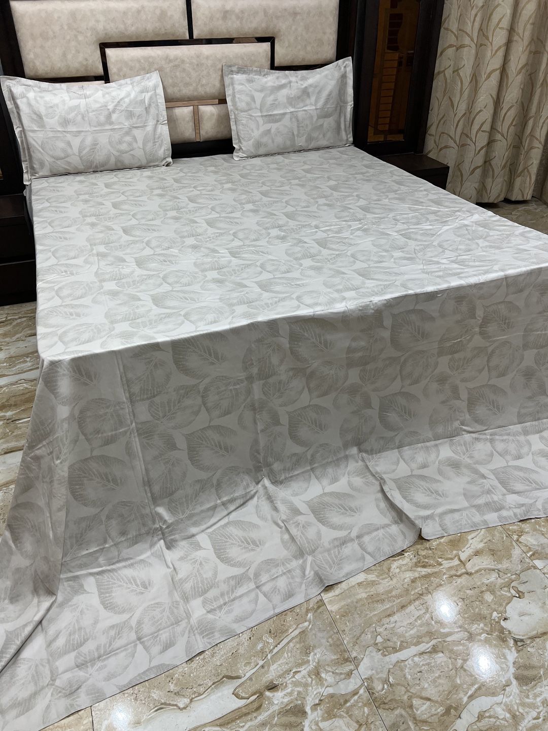 Pure Decor Beige Floral 500 TC King Cotton Bedsheet with 2 Pillow Covers Price in India