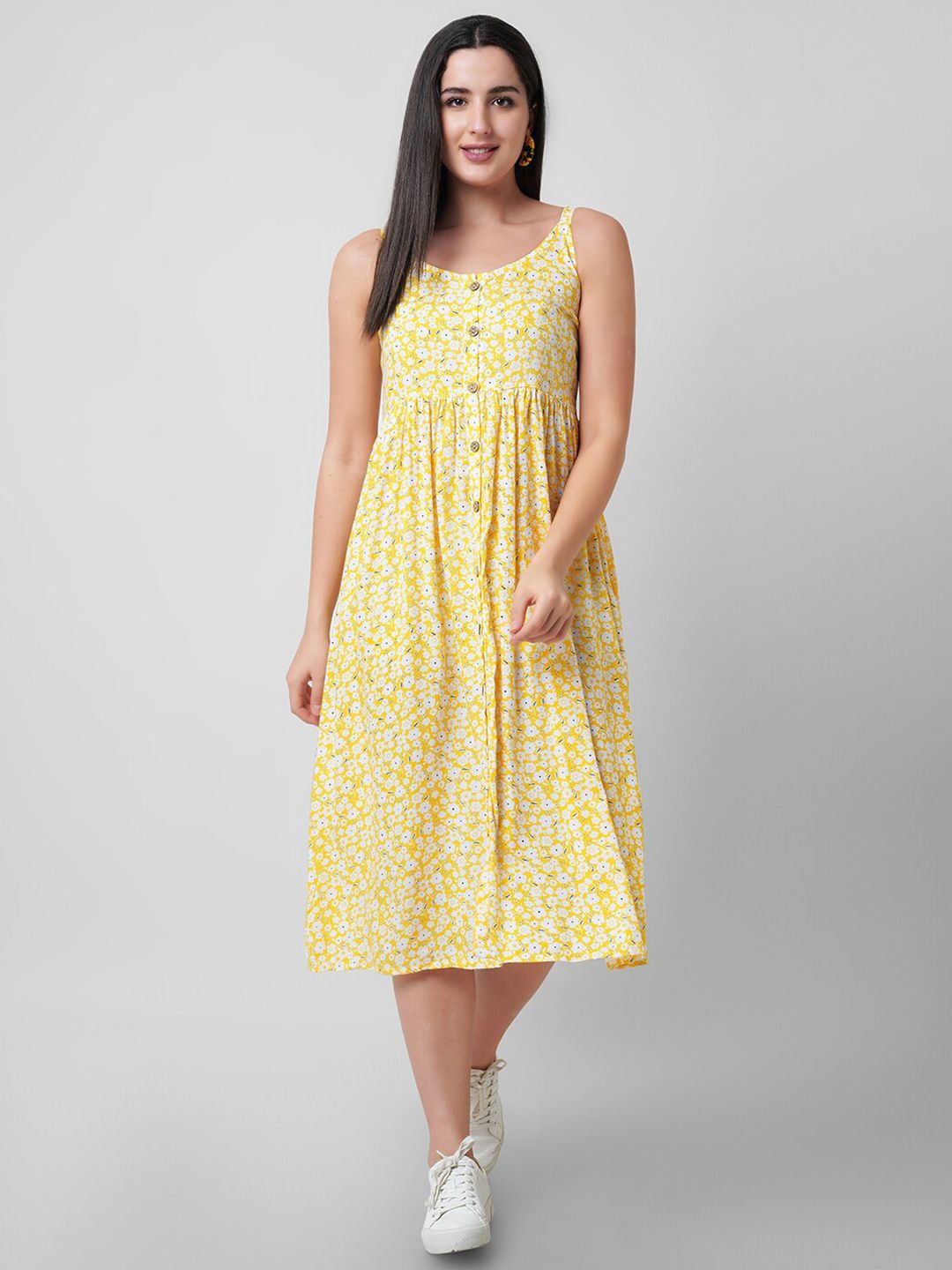 Mollar Yellow Floral Midi Dress Price in India