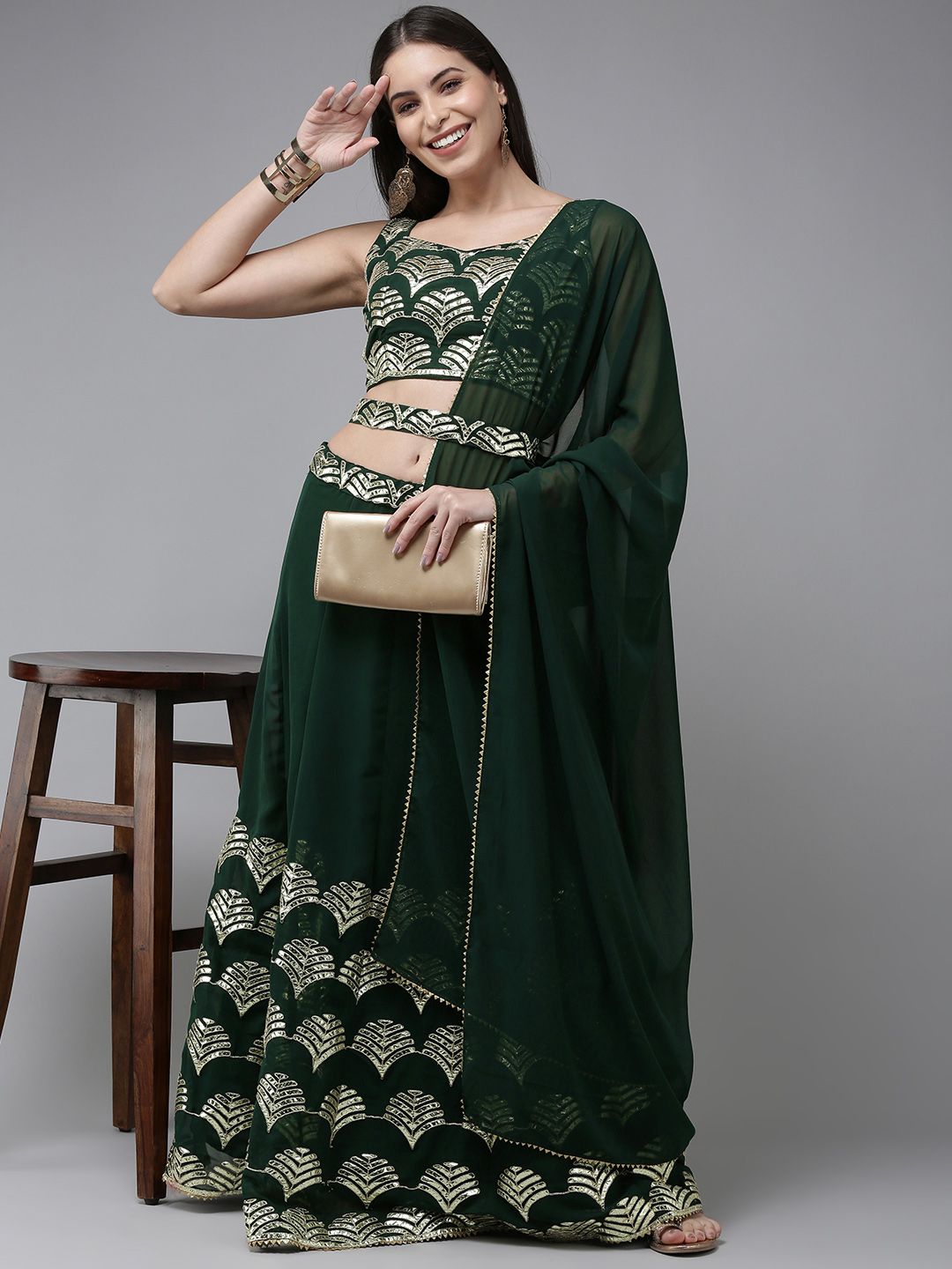 DIVASTRI Green Gotta Patti Semi-Stitched Lehenga & Unstitched Blouse With Dupatta Price in India