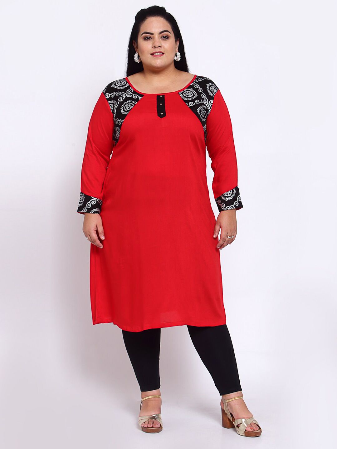 FAZZN Women Plus Size Red Solid Straight Kurta Price in India