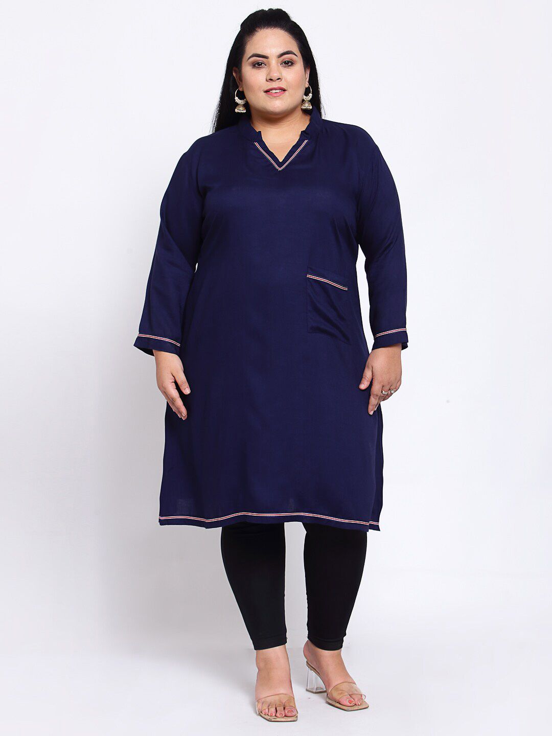 FAZZN Women Plus Size Blue Solid Straight Kurta Price in India