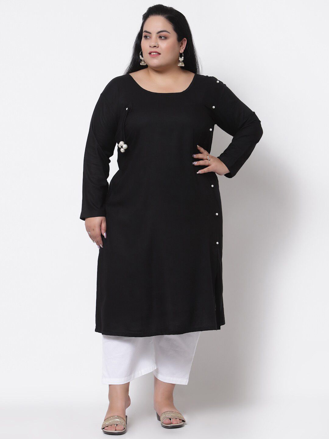 FAZZN Plus Size Women Black Solid Kurta Price in India