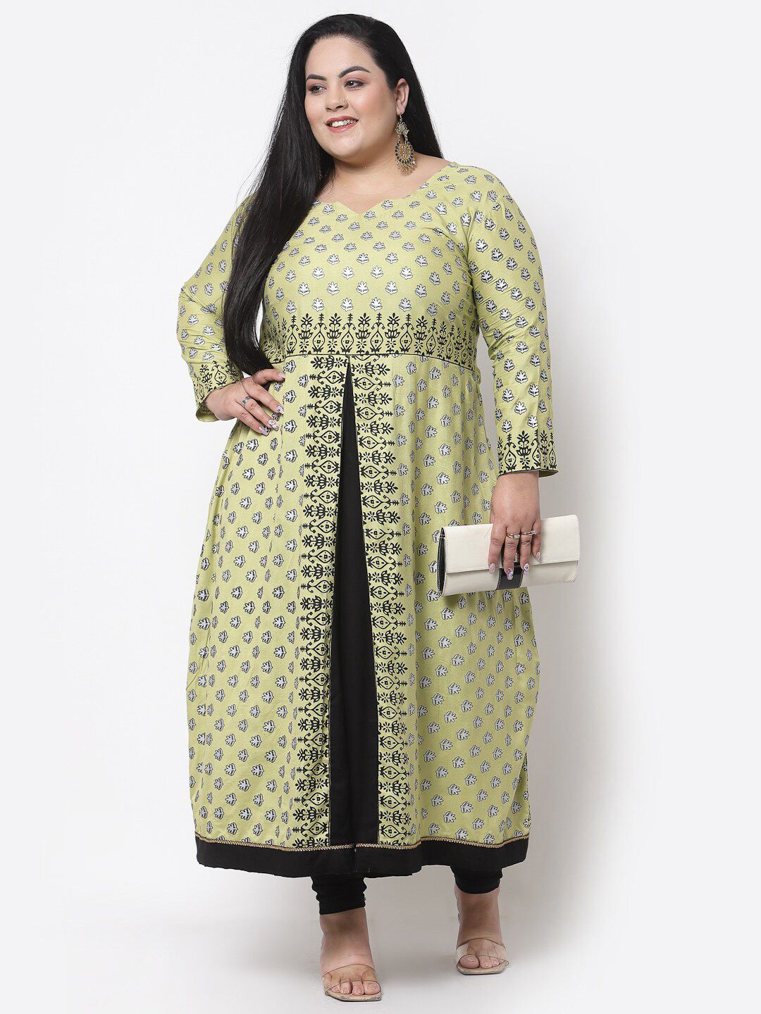 FAZZN Plus Size Women Green Ethnic Motifs Printed Floral Kurta Price in India