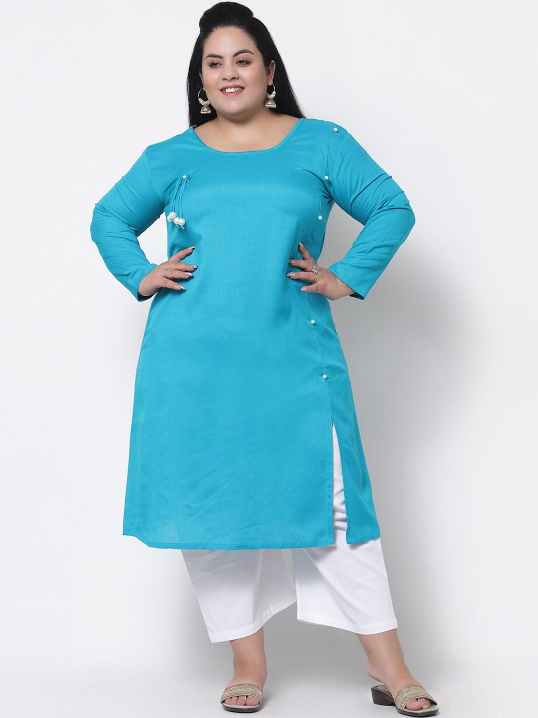 FAZZN Women Plus Size Blue Anarkali Kurta Price in India