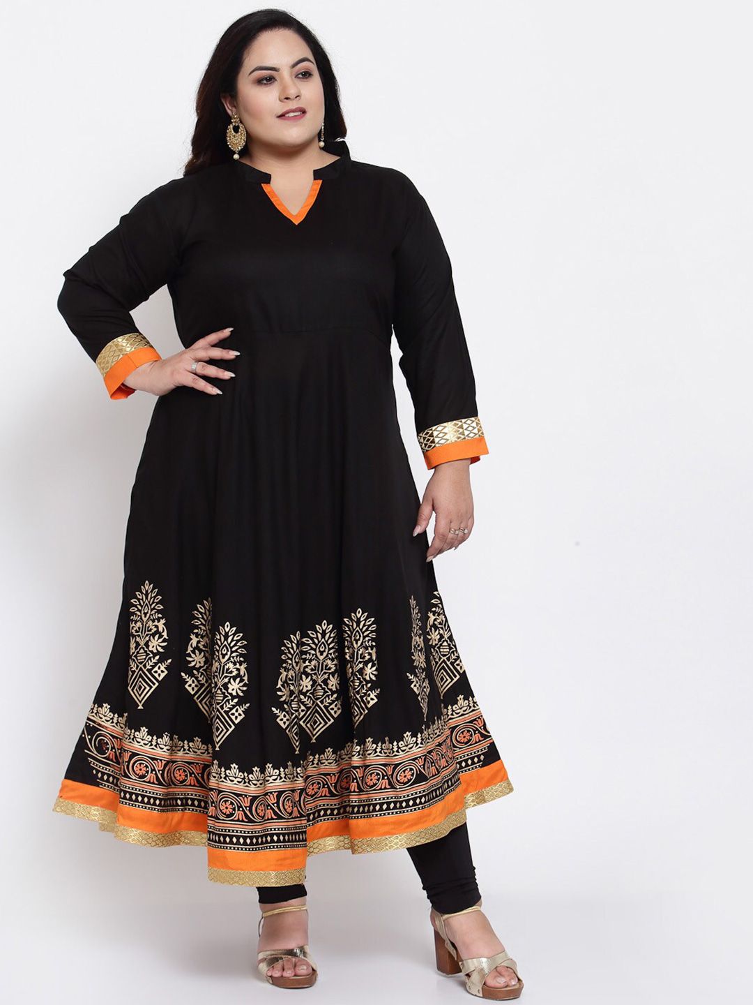 FAZZN Women Black Ethnic Motifs Printed Kurta