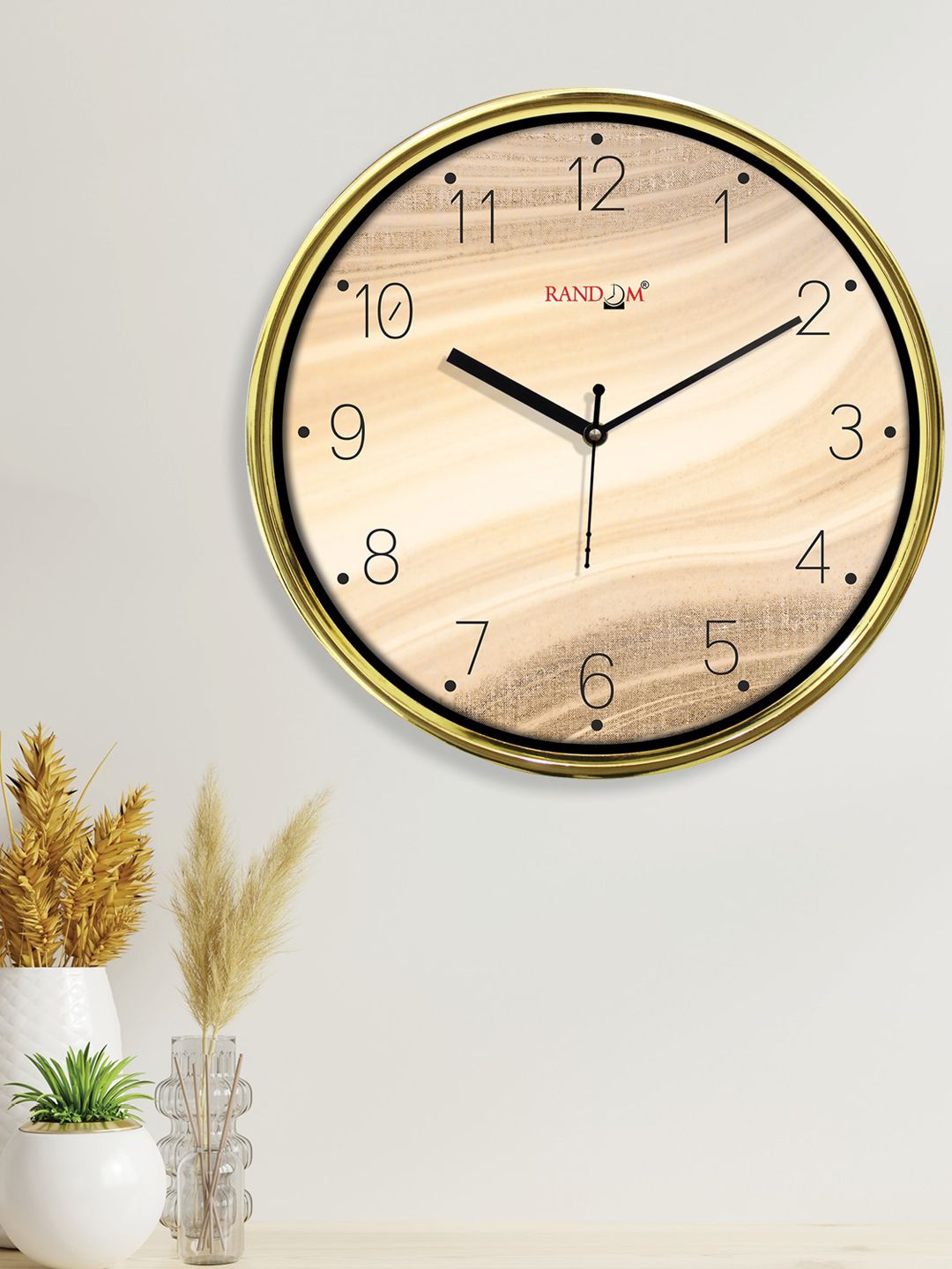 RANDOM Beige & Gold-Toned Printed Contemporary 30.48 CM Analogue Wall Clock Price in India