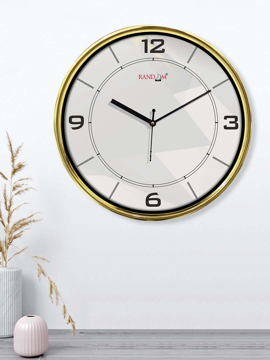 RANDOM White & Gold-Toned Contemporary Analouge Wall Clock Price in India