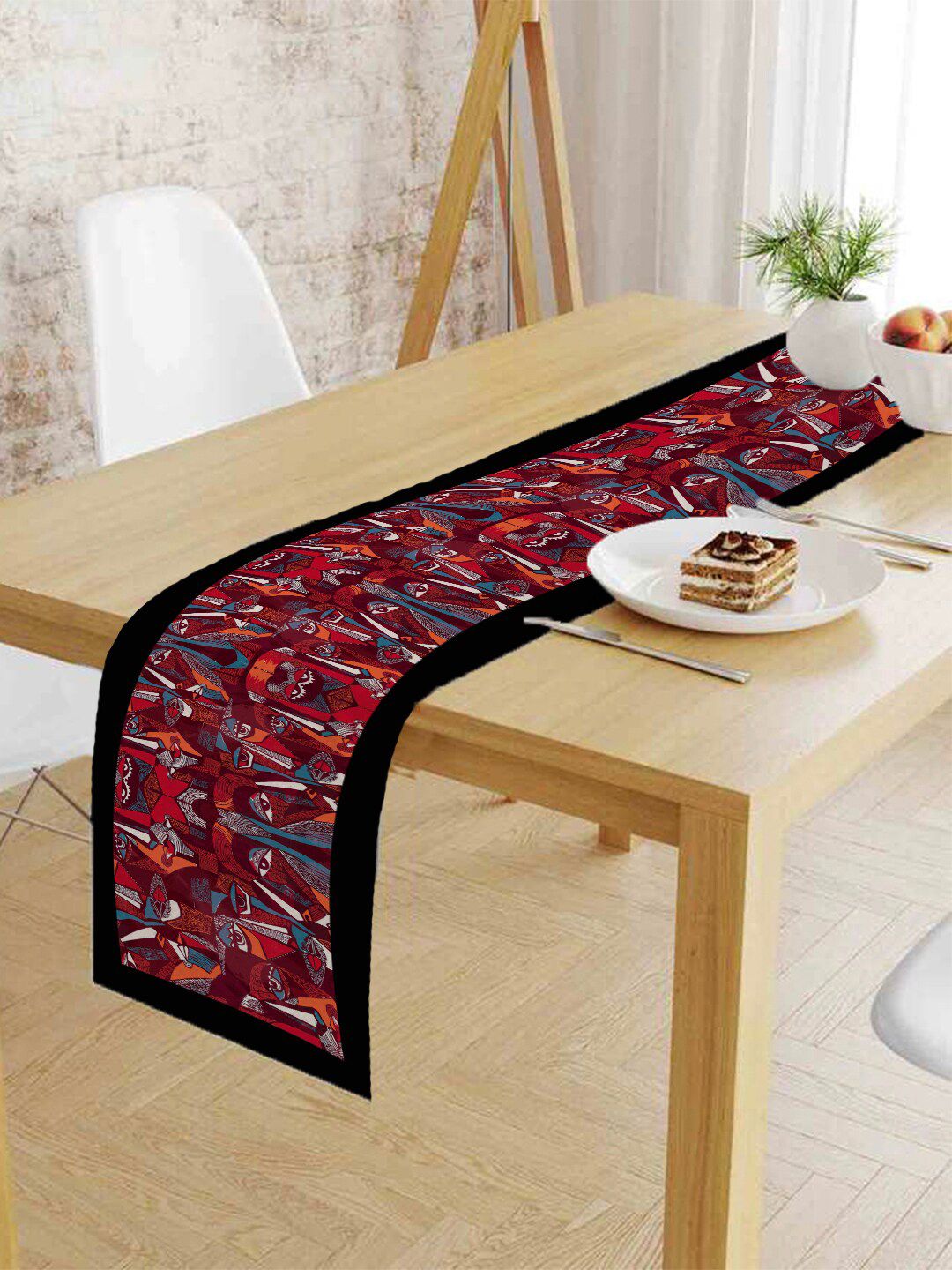 HOUZZCODE Maroon & White Printed Table Runner Price in India