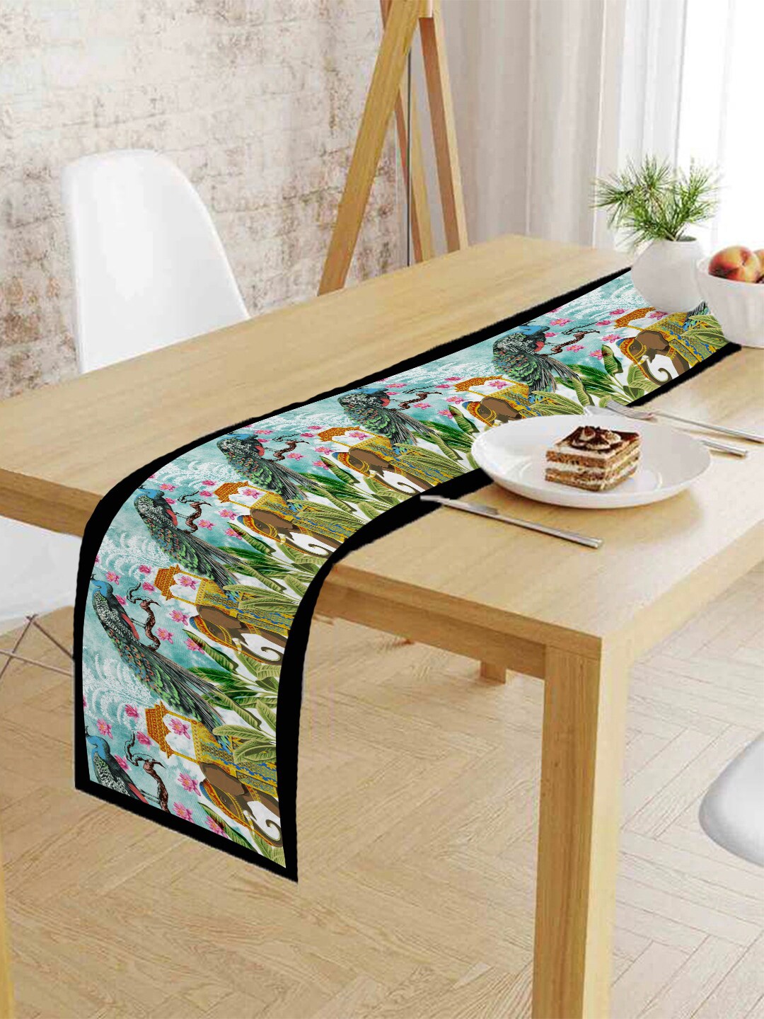 HOUZZCODE Black & Blue Abstract Printed Table Runner Price in India