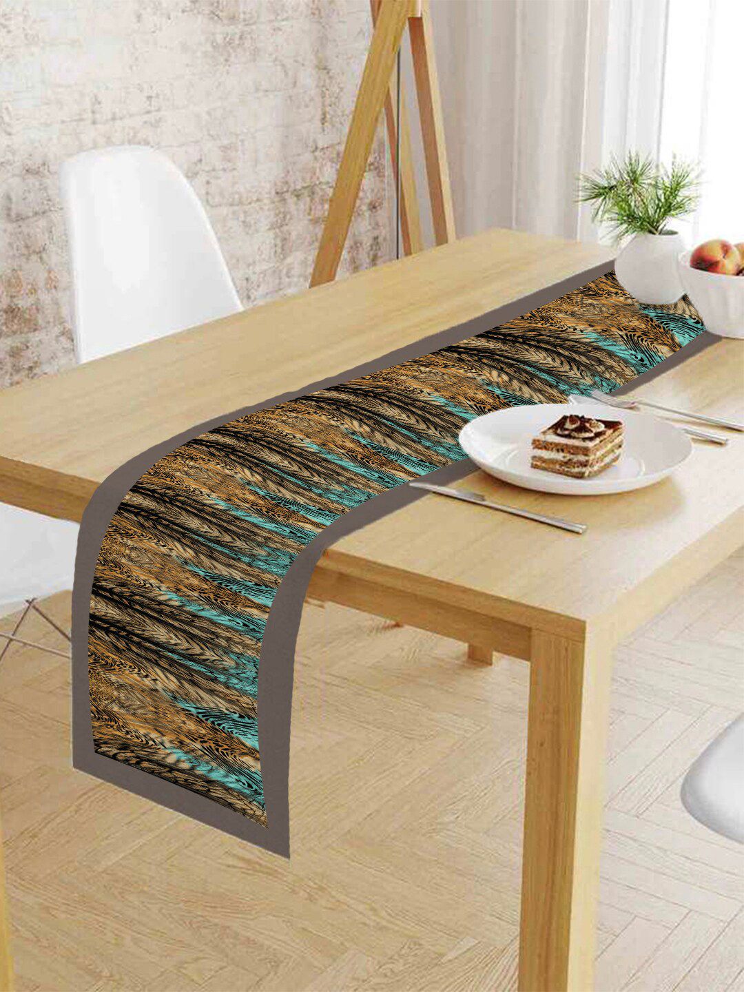 HOUZZCODE Green & Brown Digital Printed Velvet Table Runner Price in India