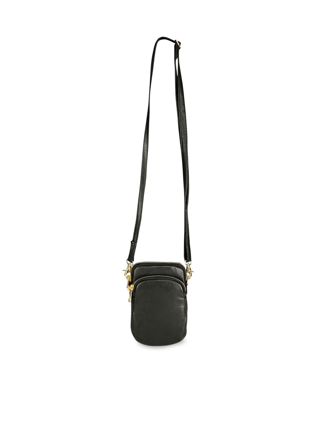 FERROCCIO Black Printed Leather Structured Sling Bag Price in India