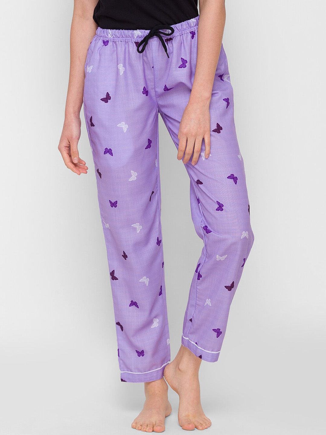 FashionRack Women Purple Printed Cotton Lounge Pants Price in India