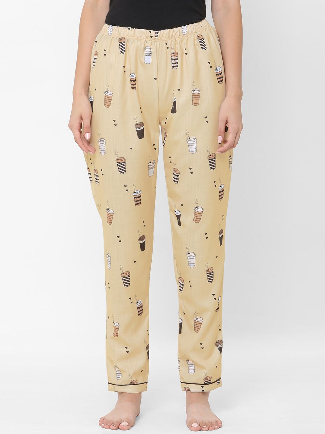 FashionRack Women Camel Brown Coffee Mug Printed Lounge Pants Price in India