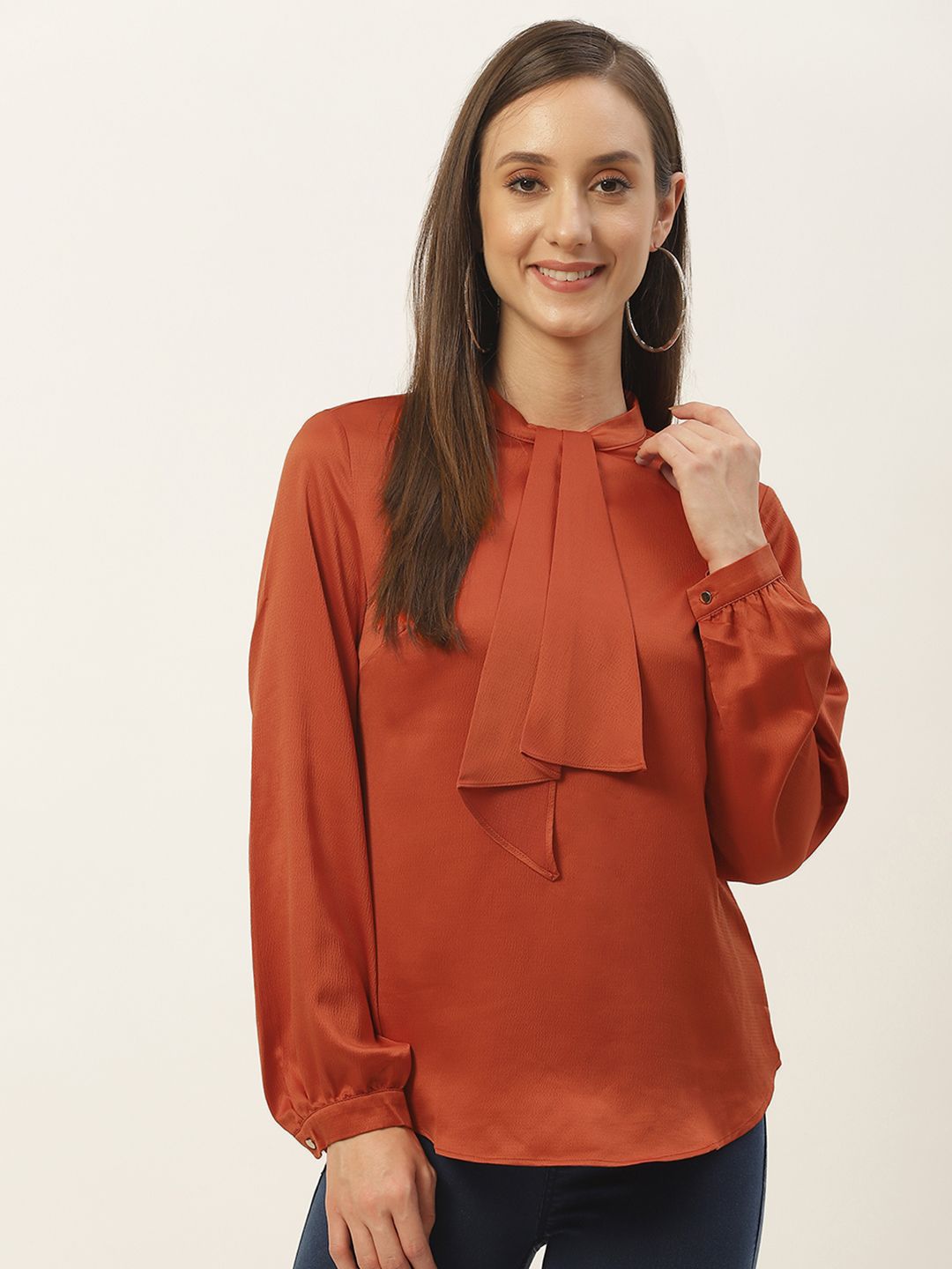 Madame Rust Orange Mandarin Collar Top