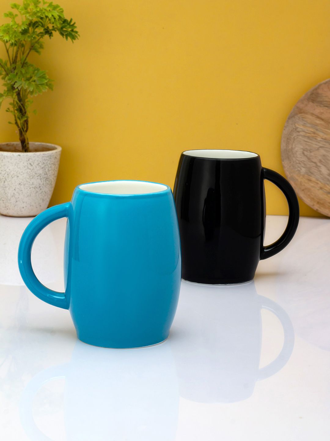 JCPL Black & Blue Printed Ceramic Glossy Mugs Set of Cups and Mugs Price in India