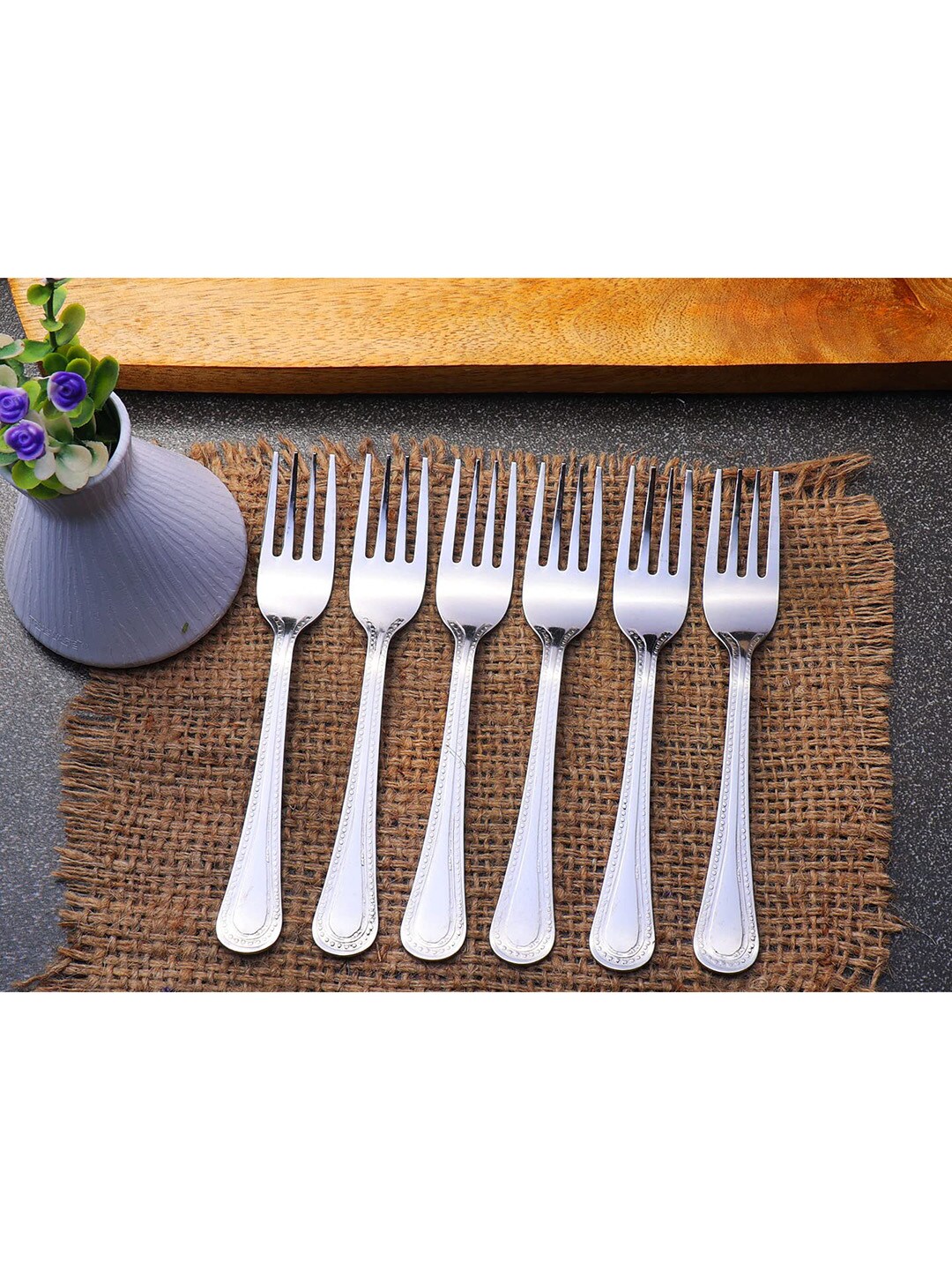 ZEVORA Set Of 6 Silver-Toned Stainless Steel Forks Price in India