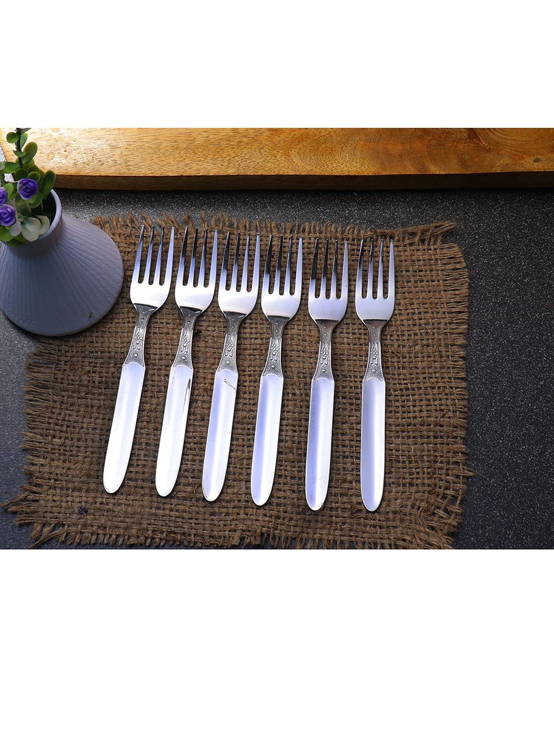ZEVORA Set of 6 Silver-Toned  Solid Stainless Steel Forks Price in India